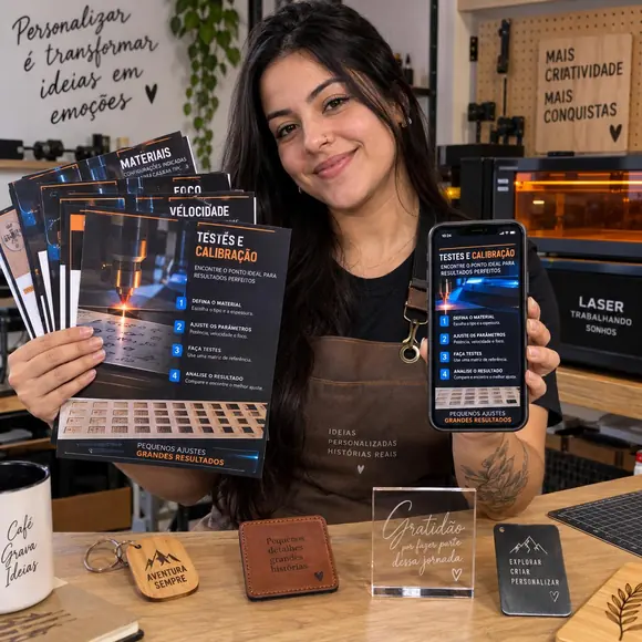 Prévia das fichas visuais de configuração para gravação e corte a laser